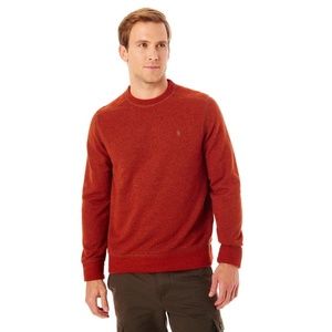 Burnt Orange Fleece Crew Sweater With Elbow Patch
